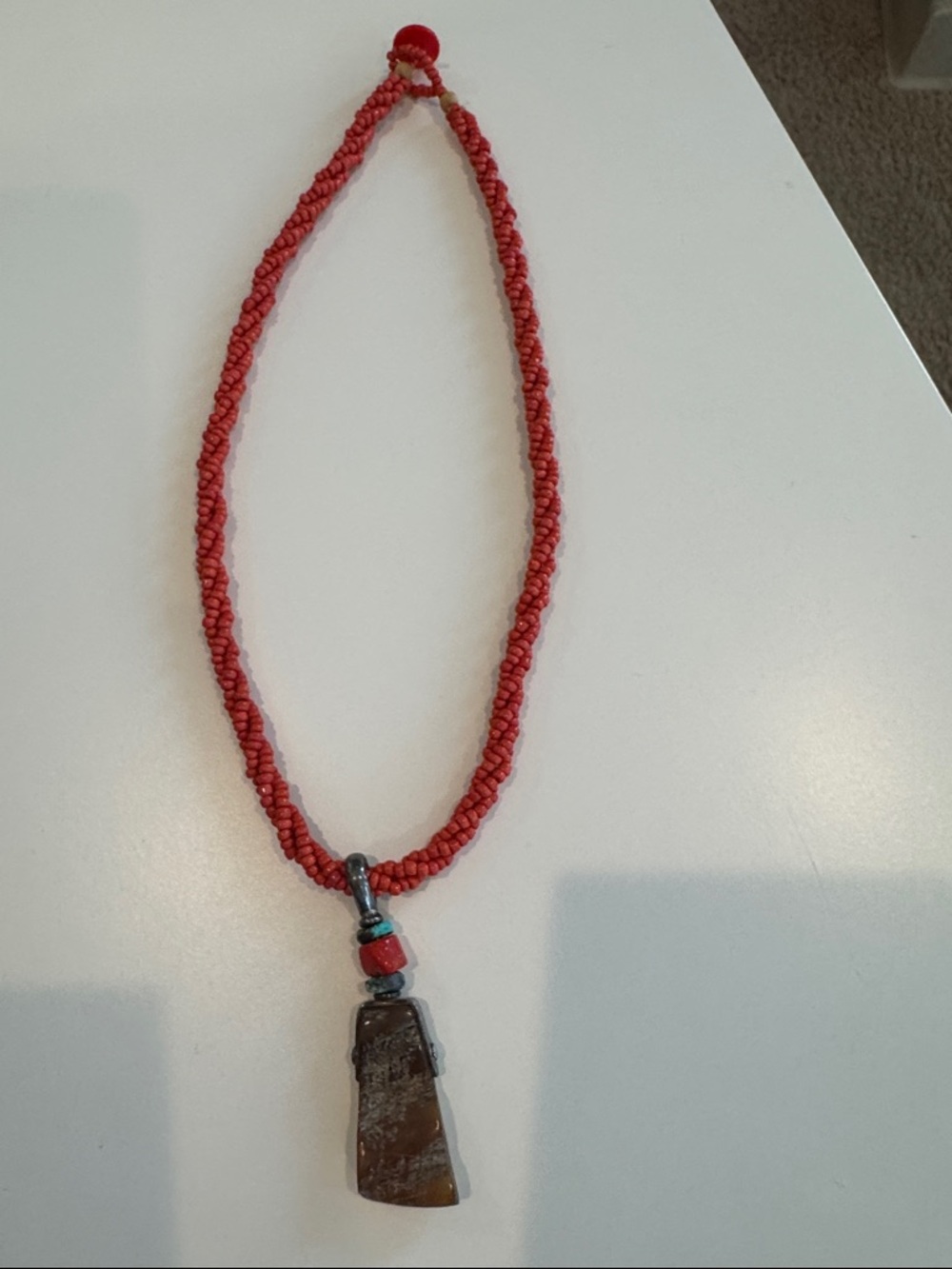 Red CoralBeaded Necklace with Stone Pendant - Women Jewelry